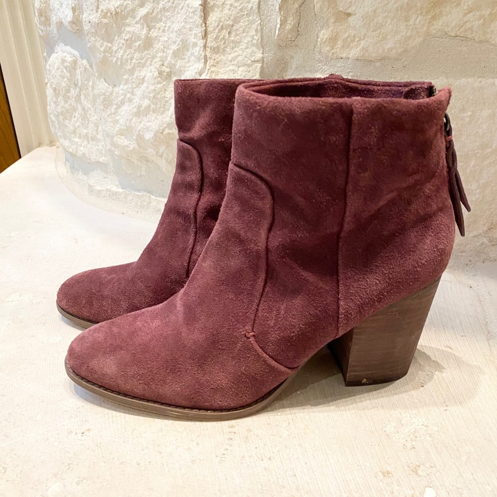 Splendid Lakota Burgundy Suede Ankle Boots Block‎ Heel Side Zip Women's  9.5